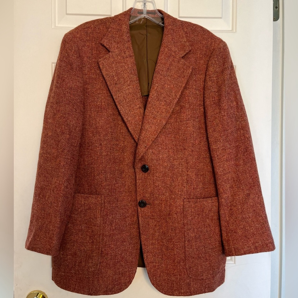 Harris Tweed Single-breasted Notch Lapel Patch Pocket Wool Blazer Jacket 44R
